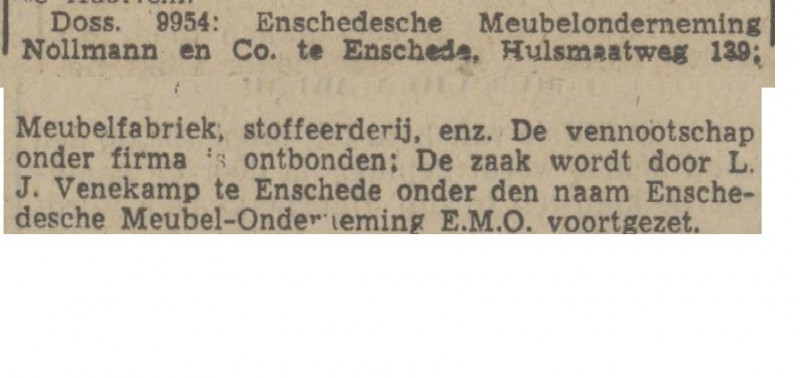 Hulsmaatweg 139 Enschedesche Meubel Onderfneing E.M.O. J. Venekamp krantenbericht Tubantia 13-6-1941i.jpg