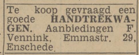 Emmastraat 29 F. Vennink advertentie Twentsch nieuwsblad 8-4-1943.jpg