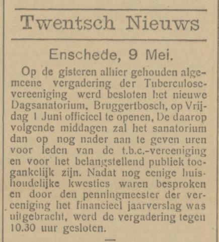 Bruggerbosch Dagsanatorium Tuberculosevereniging krantenbericht Tubantia 9-5-1923.jpg