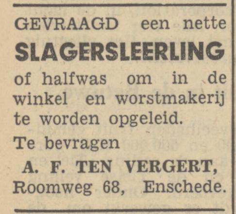 Roomweg 68 slagerij A.F. ten Vergert advertentie Tubantia 20-8-1949.jpg