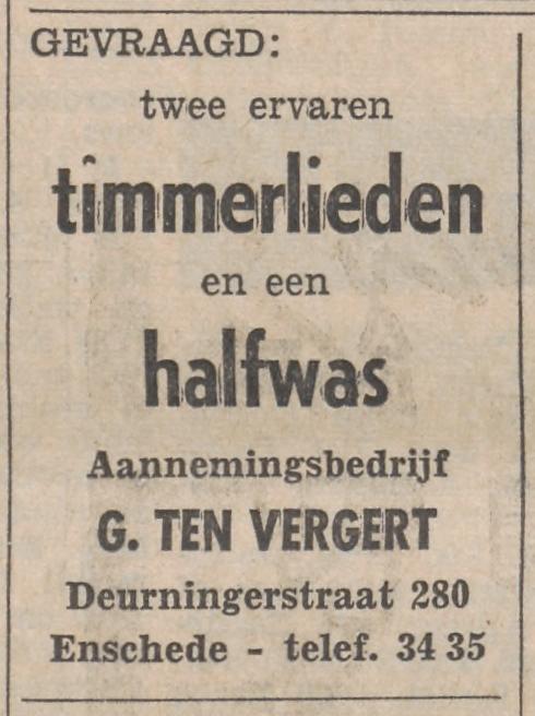 Deurningerstraat 280 Aannemingsbedrijf G. ten Vergert advertentie Tubantia 23-1-1965.jpg