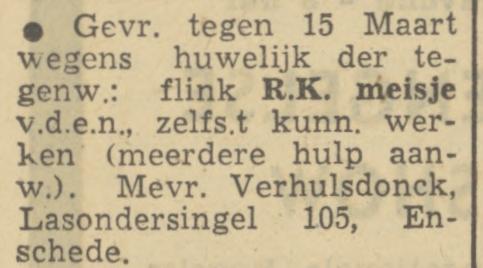 Lasondersingel 105 Mevr. Verhulsdonck advertentie Tubantia 18-2-1950.jpg
