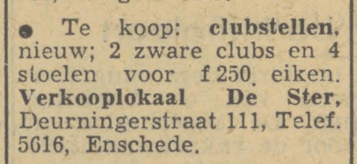 Deurningerstraat 111 Verkooplokaal De Ster advertentie Tubantia 4-3-1950.jpg