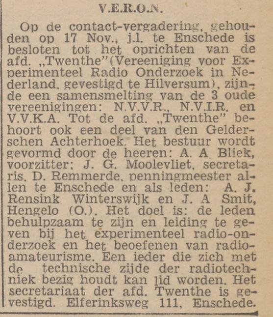 Elferinksweg 111 V.E.R.O.N. krantenbericht De Graafschapper 19-11-1945.jpg