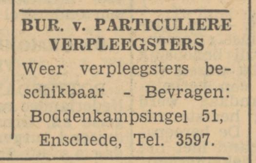 Boddenkampsingel 51 Bureau voor Particuliere Verpleegsters advertentie Tubantia 23-9-1950.jpg
