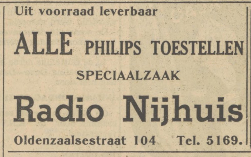 Oldenzaalsestraat 104 Radio Nijhuis advertentie Tubantia 23-10-1951.jpg