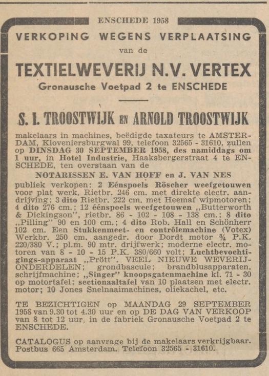 Gronausevoetpad 2 Textielweverij N.V. Vertex advertentieProvinciale Overijsselsche en Zwolsche Courant 19-9-1958.jpg