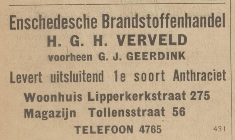 Lipperkerkstraat 275 Enschedesche Brandstoffenhandel H.G.H. Verveld advertentie Centraal Blad voor Israëlieten in Nederland 28-2-1935.jpg