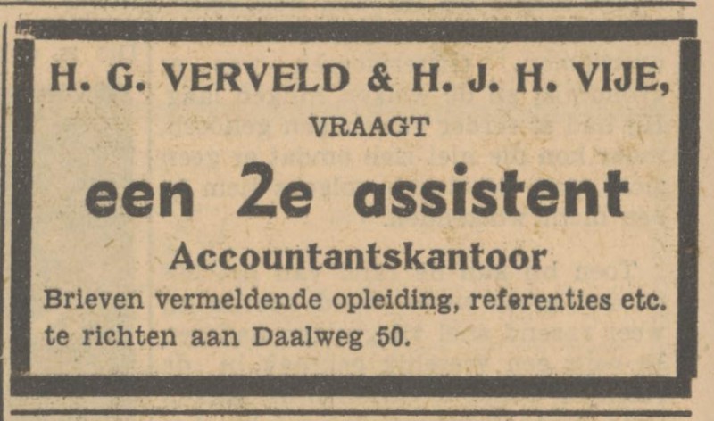 Daalweg 50 Accountantskantoor H.G. Verveld & H.J.H. Vije advertentie Tubantia 23-5-1951.jpg