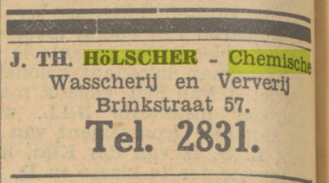 Brinkstraat 57 J.Th. Hölscher Advertentie. Twentsch dagblad Tubantia en Enschedesche courant. Enschede, 27-02-1933..jpg