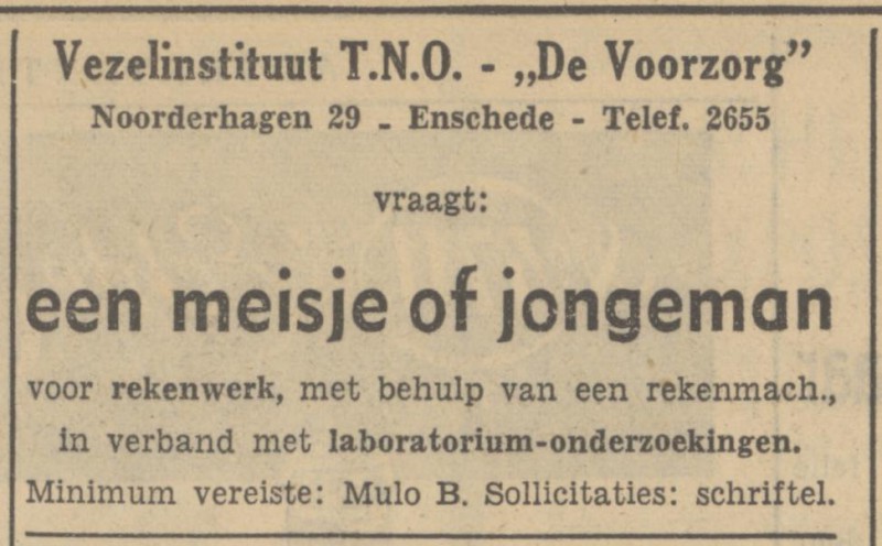 Noorderhagen 29 Vezelinstituut T.N.O. De Voorzorg advertentie Tubntia 28-11-1950.jpg
