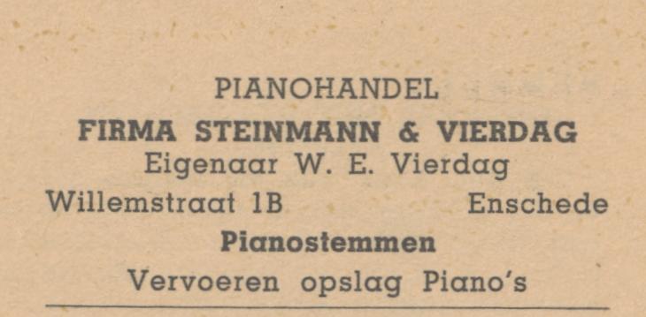 Willemstraat 1b Fa. Steinmann & Vierdag pianohandel advertentie Strijdend Nederland 19-5-1945.jpg