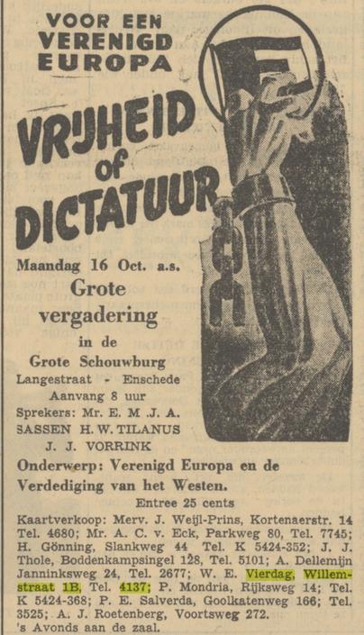 Willemstraat 1b W.E. Vierdag advertentie Tubantia 13-10-1950.jpg