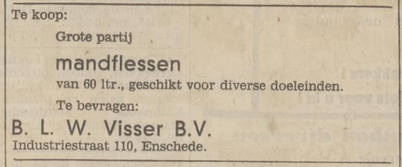 Industriestraat 110 B.L.W. Visser advertentie Tubantia 22-9-1972.jpg