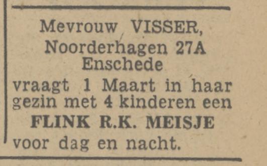 Noorderhagen 27A Mevr. Visser advertentie Tubantia 14-2-1948.jpg