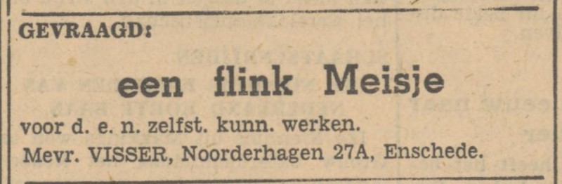 Noorderhagen 27A Mevr. Visser advertentie Tubantia 13-1-1947.jpg