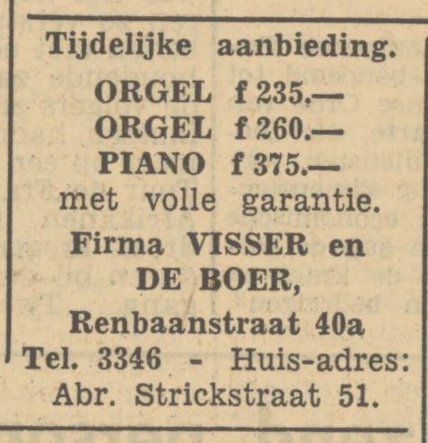 Renbaanstraat 40a Firma Visser en De Boer advertentie Tubantia 3-8-1950.jpg