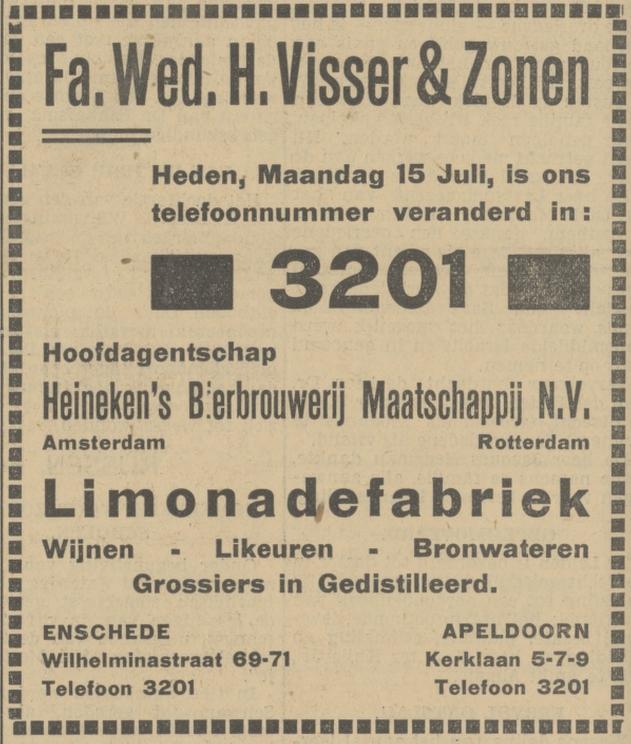 Wilhelminastraat 69-71 Limonadefabriek Fa. H. Visser en Zonen advertentie Tubantia 15-7-1935.jpg