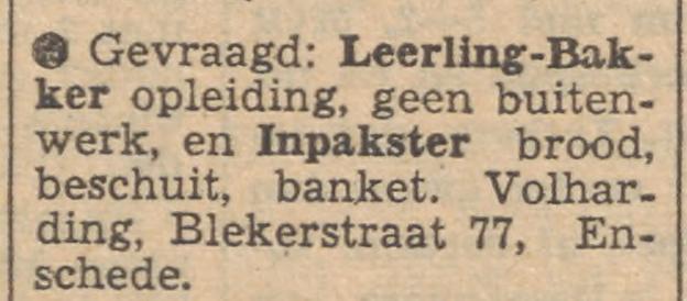 Blekerstraat 77 Volharding advertentie Tubantia 7-5-1956.jpg