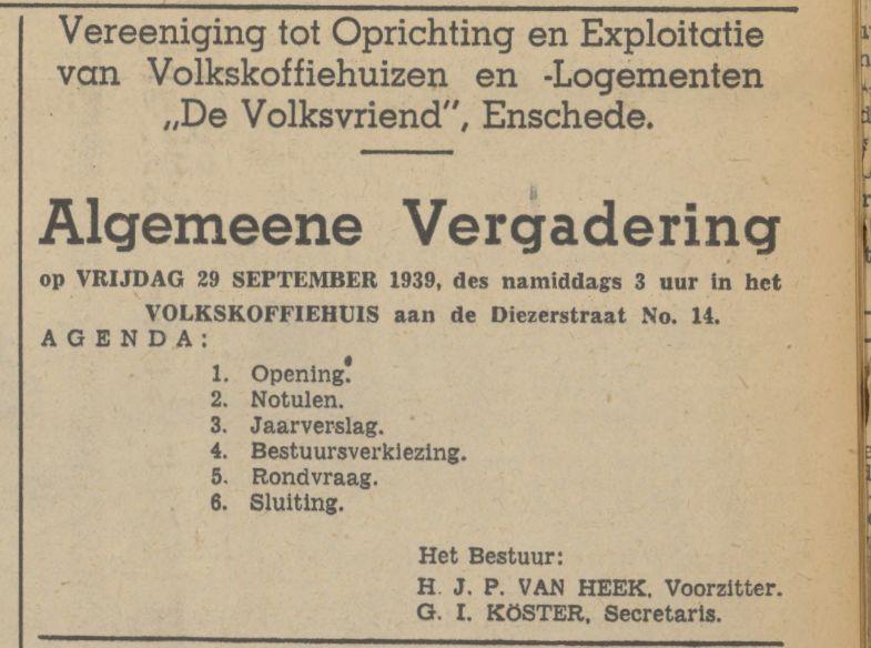 Diezerstraat 12-14 Volkskoffiehuis De Volksvriend advertentie Tubantia 22-9-1939.jpg