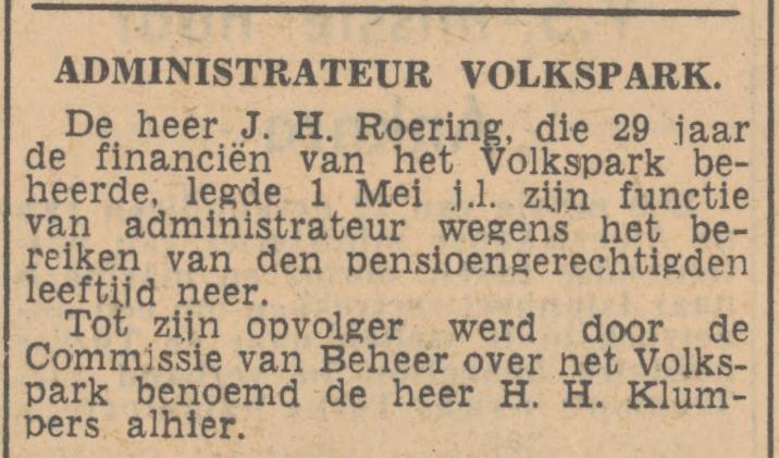H.H. Klumpers Commissie van Beheer Volkspark krantenbericht Tubantia 21-5-1947.jpg