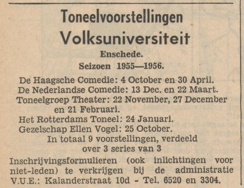 Kalanderstraat 10d Volksuniversiteit advertentie Tubantia 20-5-1955.jpg