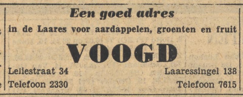 Leliestraat 34 Voogd aardappelen. groenten en fruit advertentie Tubantia 22-7-1954.jpg