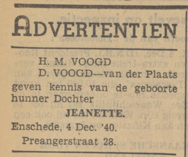Preangerstraat 28 H.M. Voogd advertentie Tubantia 4-12-1940.jpg