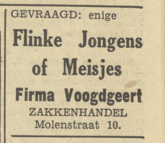 Molenstraat 10 Firma Voogdgeert zakkenhandel advertentie Tubantia 8-4-1950.jpg