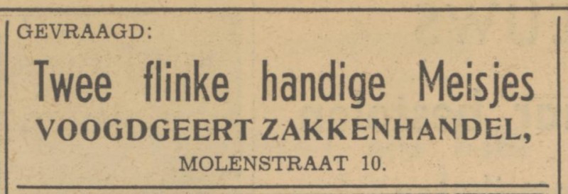 Molenstraat 10 Firma Voogdgeert zakkenhandel advertentie Tubantia 3-12-1951.jpg