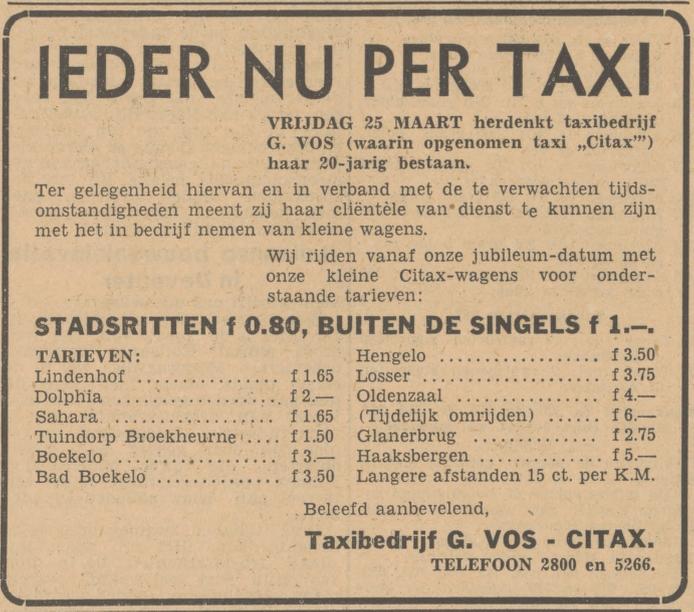 Elferinksweg hoek Kastanjestraat 28 Taxibedrijf G. Vos Citax advertentie Tubantia 24-3-1949.jpg