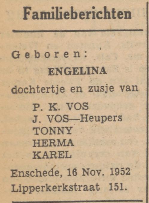 Lipperkerkstraat 151 P. K. Vos advertentie Tubantia 17-11-1952.jpg