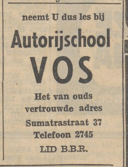 Sumatrastraat 37 Autorijschool Vos advertentie Tubantia 1-3-1958.jpg