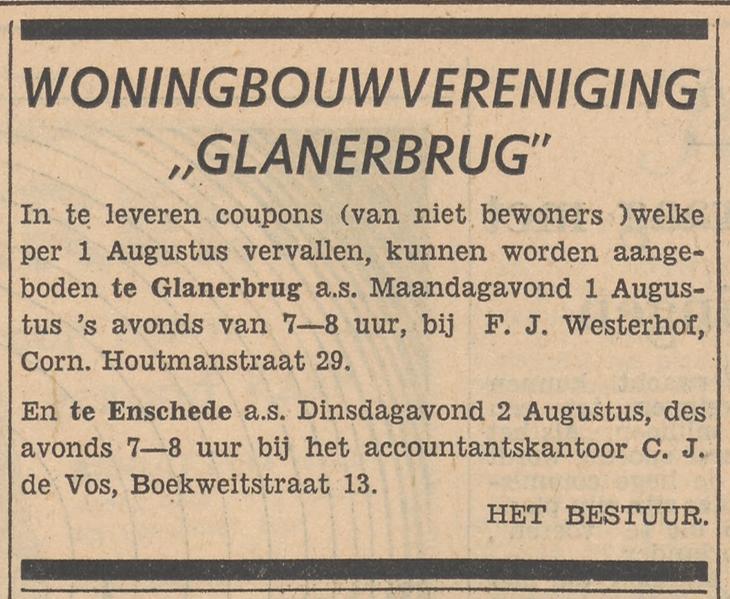 Boekweitstraat 13 Accountantskantoor C.J. de Vos  advertentie Tubantia 29-7-1955.jpg