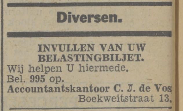 Boekweitstraat 13 Accountantskantoor C.J. de Vos  advertentie Tubantia 5-7-1932.jpg