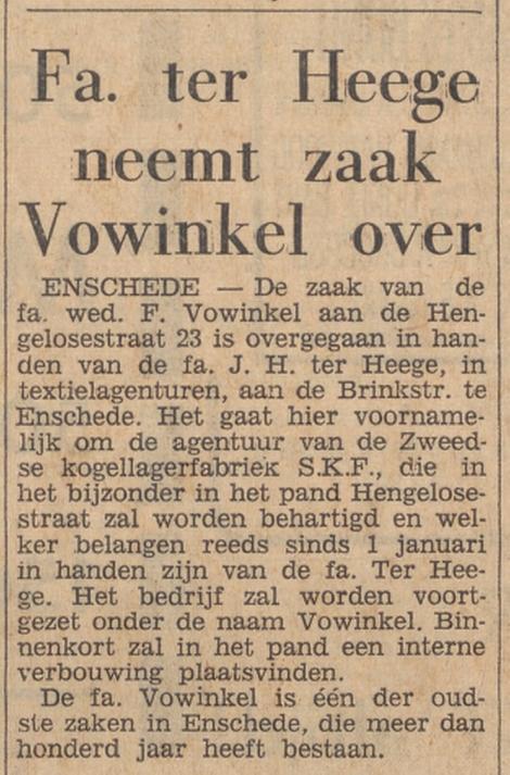 Hengelosestraat 23 Fa. Wed. F. Vowinkel krantenbericht Tubntia 3-2-1965.jpg