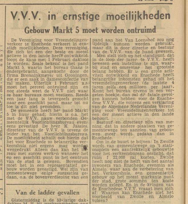 Markt 5 Gemeentelijk Voorlichtingsbureau krantenbericht Tubantia 25-11-1950.jpg