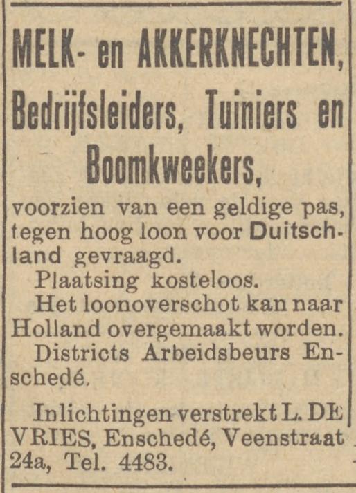 Veenstraat 24a L. de Vries advertentie Nieuwsblad van Friesland 19-7-1940.jpg