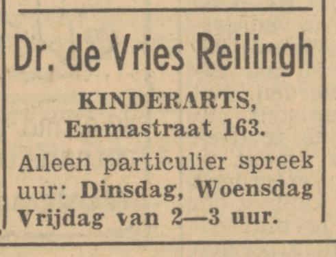 Emmastraat 163 Dr. de Vries Reilingh kinderarts advertentie Tubantia 30-9-1950.jpg