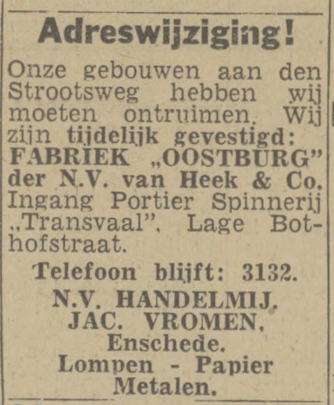 Strootsweg 119 N.V. Handelmij. Jac. Vromen advertentie Twentsch nieuwsblad 30-11-1943.jpg