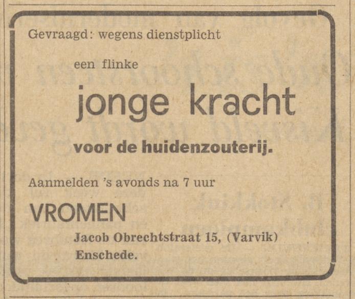 Jacob Obrechtstraat 15 Vromen advertentie Tubantia 18-10-1965.jpg