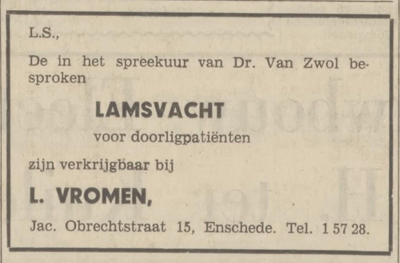 Jacob Obrechtstraat 15 L.  Vromen advertentie Tubantia 27-2-1970.jpg