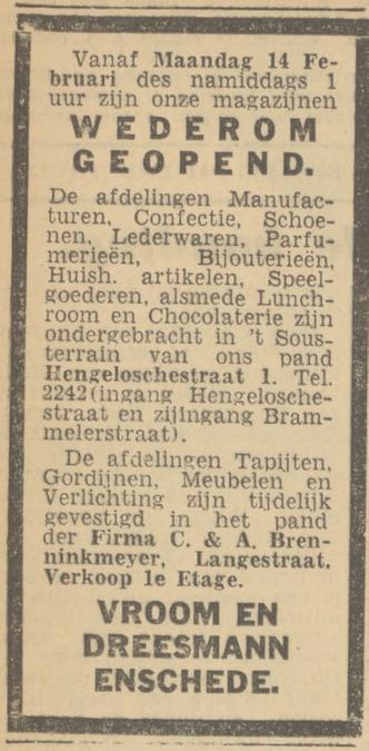 Hengelosestraat 1 Vroom en Dreesmaan. telf. 2242. advertentie Twentsch nieuwsblad 12-2-1944.jpg