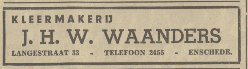 Langestraat 33 kleermakerij J.H.W. Waanders advertentie Tubantia 3-2-1938.jpg