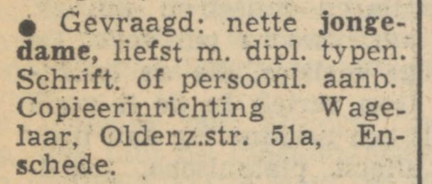Oldenzaalsestraat 51a Copieerinrichting Wagelaar advertentie Tubantia 20-10-1951.jpg