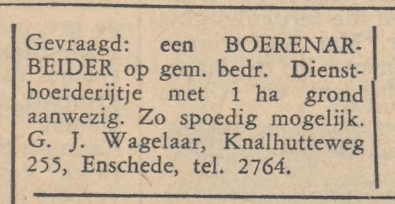 Knalhutteweg 255 G.J. Wagelaar advertentie Provinciale Drentsche Courant 27-4-1955.jpg