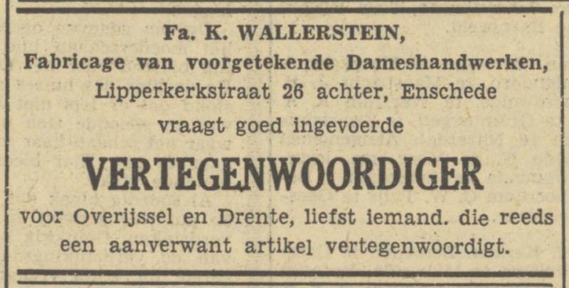 Lipperkerkstraat 26 achter Fa. K. Wallerstein advertentie Tubantia 12-4-1950.jpg