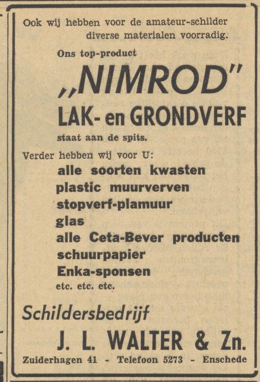 Zuiderhagen 41 Schildersbedrijf J.L. Walter & Zn. advertentie Tubantia 21-7-1956.jpg