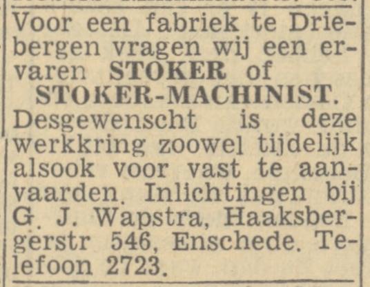 Haaksbergerstraat 546 G.J. Wapstra advertentie Twentsch nieuswblad 25-3-1944.jpg