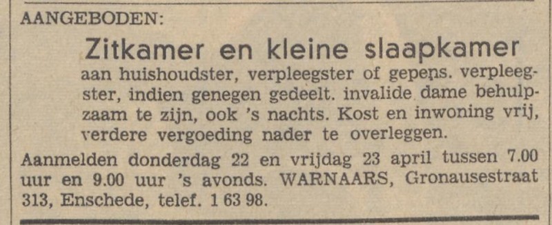 Gronausestraat 313 Warnaars advertentie Tubantia  22-4-1965.jpg